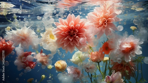 Underwater Bouquet in Air Bubbles. Generative ai