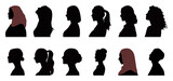 Vector set of diversity women detailed silhouette isolated on white background. Vector Illustration.