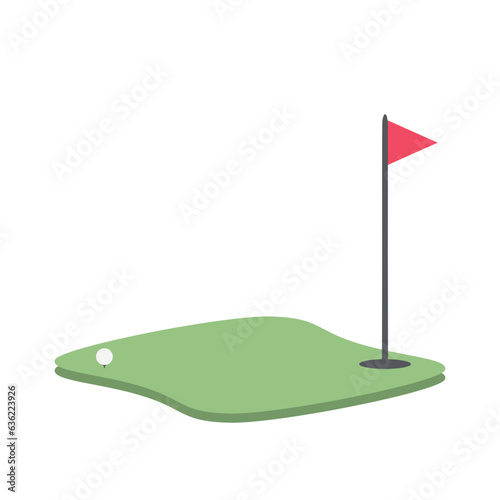 Isometric Golf Hole Field With Red Flag 