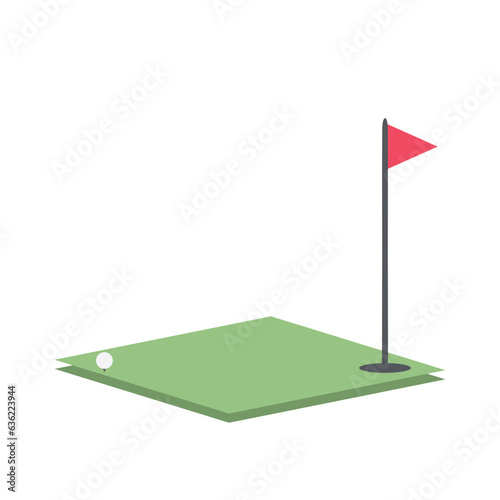 Isometric Golf Hole Field With Red Flag 