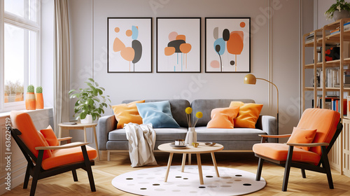 Stylish Living Room Interior Mockup, Modern Interior Design, 3D Render, 3D Illustration