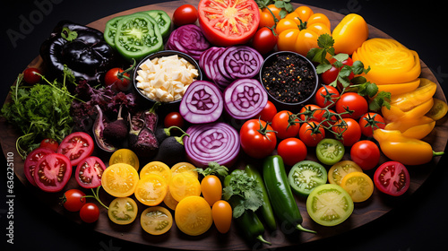 A visually appealing composition of multicolored heirloom tomatoes, ranging from deep purple to pale yellow, highlighting the diversity of flavors and textures 