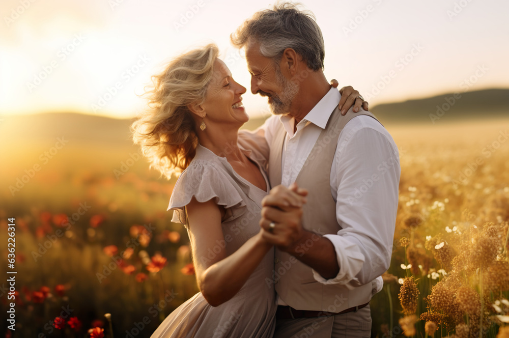 AI generated image of mature couple dance on the field