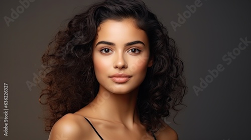 closeup portrait of a hispanic/latino woman with a studio background - mockup template for skincare/beauty products/ads (generative AI)