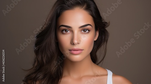 closeup portrait of a hispanic/latino woman with a studio background - mockup template for skincare/beauty products/ads (generative AI)