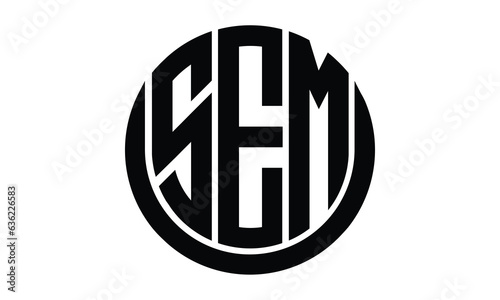 SEM shield in circle logo design vector template. lettermrk, wordmark, monogram symbol on white background.
