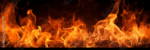 Panoramic image of burning flames. Perfect as a header or banner image.