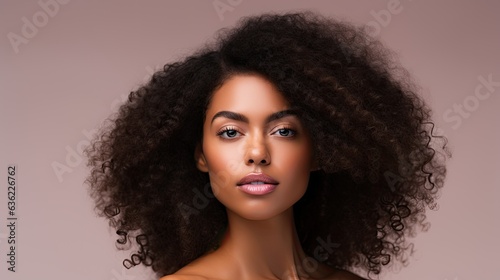 closeup portrait of a young afro american woman with a studio background - mockup template for skincare beauty products ads  generative AI 