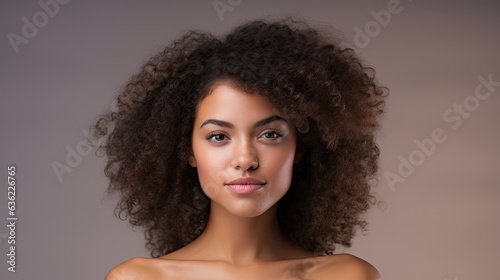 closeup portrait of a young afro american woman with a studio background - mockup template for skincare/beauty products/ads (generative AI)