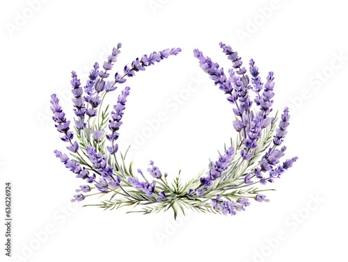 Frame of tender watercolor lavender flowers border on transparent background