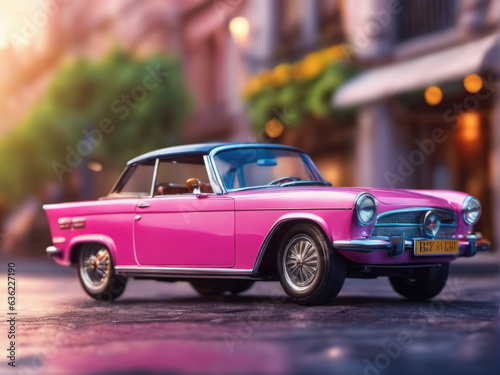Pink retro car on vintage street background © magr80