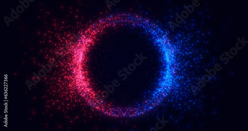 Abstract glowing sphere made of particles, dots and waves , digital technology background.