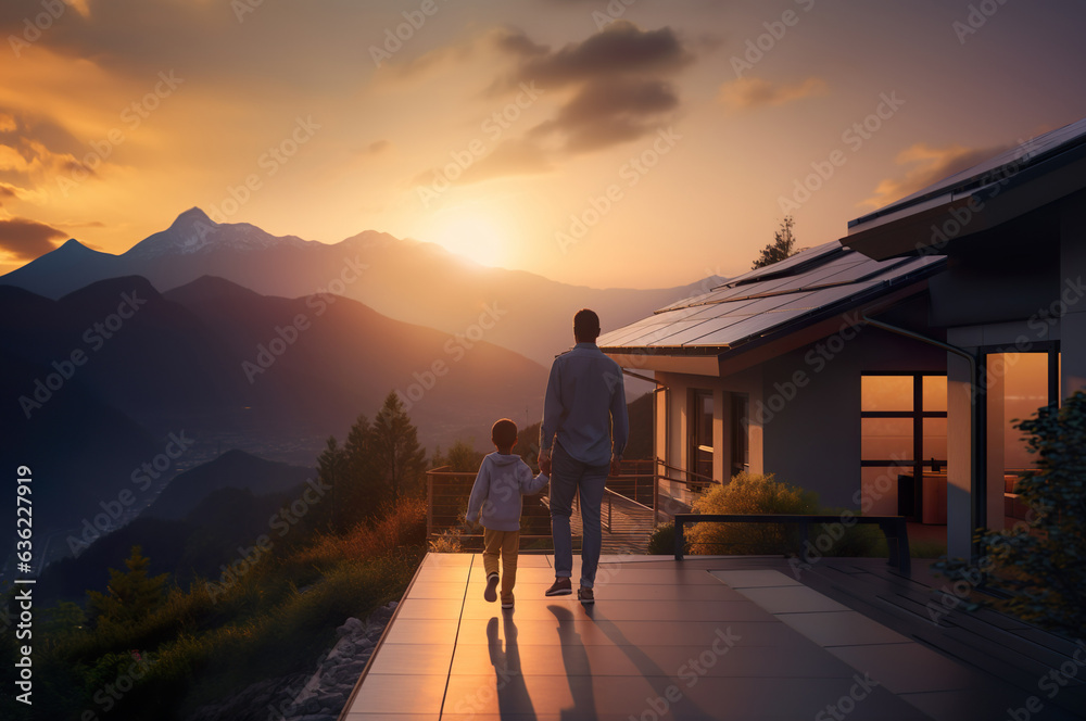 Fototapeta premium AI generated image of father and son in mountains