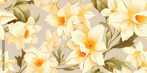 Vintage vector abstract flowers print. Vector illustration of flowers  daffodil  narcissus  tulip  frame  wild flowers  plants and leaves  Modern seamless pattern. Fashionable template for design