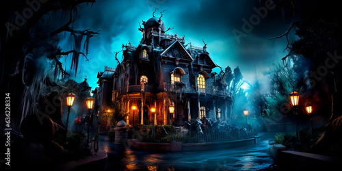 haunted mansion with ghostly apparitions  creaking doors  and flickering candlelight. Generative Ai