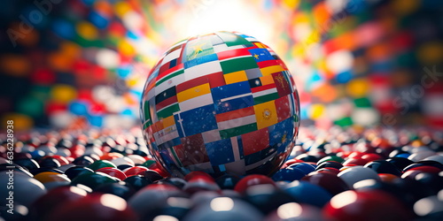 globe surrounded by flags of different countries, representing the diverse geopolitical landscape. Generative Ai
