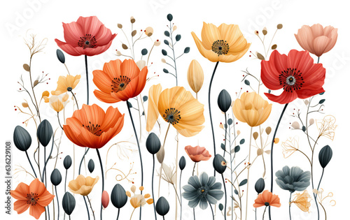 Watercolor flowers on a white background without shadows for illustration.