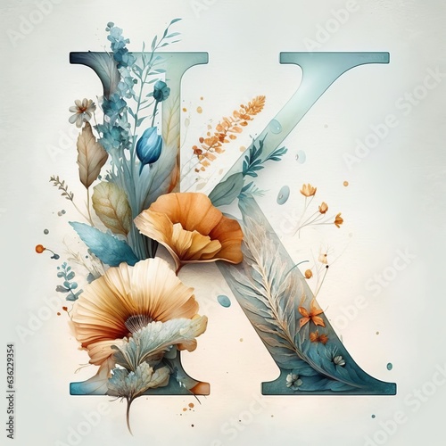k  letter flower, watercolor style Generative AI