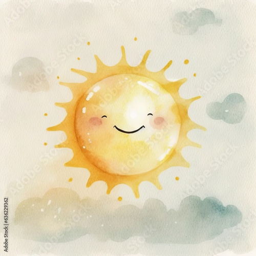 sun character, watercolor style Generative AI