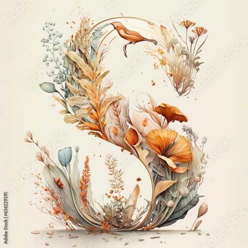 s letter flower, watercolor style Generative AI