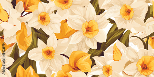 Vintage vector abstract flowers print. Vector illustration of flowers  daffodil  narcissus  tulip  frame  wild flowers  plants and leaves  Modern seamless pattern. Fashionable template for design