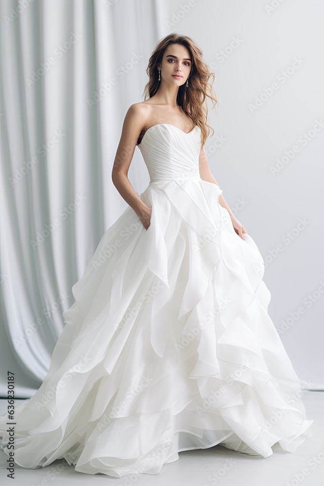 bride in a wedding gown, standing elegantly,emphasizing the wedding dress's beauty and the model's poise.Generated with AI bride in a wedding gown, standing elegantly,emphasizing the wedding dress's beauty and the model's poise.Generated with AI