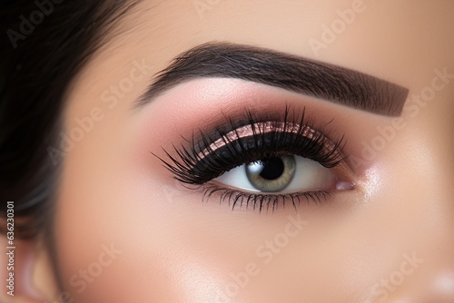 model in a nature, skillfully applying eye lashes, eye lid, eyeliner, and mascara. Showcase the artistry of eye makeup.Generated with AI