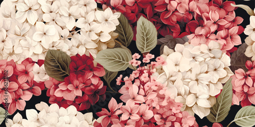 Vintage vector abstract flowers print, Hydrangeas, plants, leaves and flowers, Modern seamless pattern. Fashionable template for design or wedding invitations