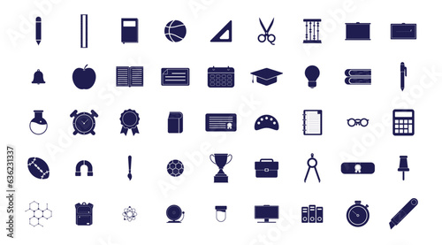 set of school fill icon