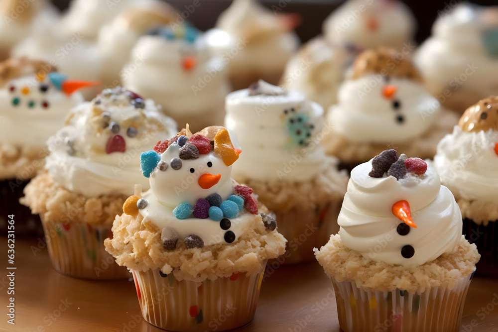 snowman cupcakes, whimsical snowman-themed treats with frosting