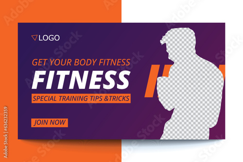 Editable Fitness gym and workout  video thumbnail and YouTube cover template, web banner vector concept, trendy design, modern look, fitness challenges