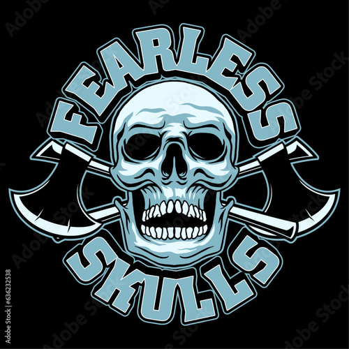 Fearless skull tshirt design vintage style inspired with cross axe and text fearless skull