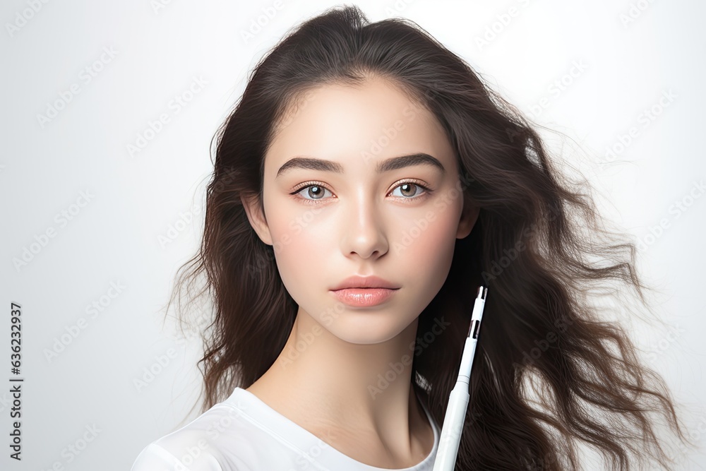 Beauty portrait of female face with natural clean skin with eyebrow brush. Generated with AI Beauty portrait of female face with natural clean skin with eyebrow brush. Generated with AI