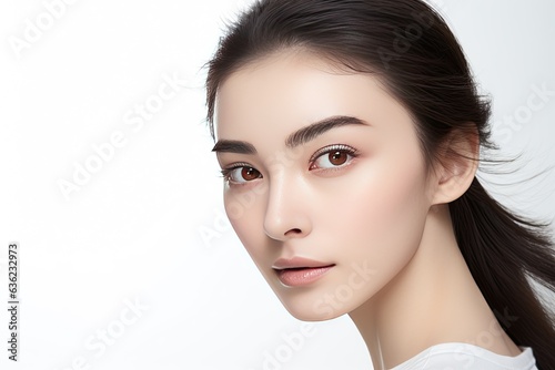 Beauty portrait of female face with natural clean skin with eyebrow brush. Generated with AI