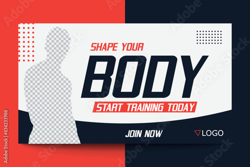 Editable Fitness gym and workout  video thumbnail and YouTube cover template, web banner vector concept, trendy design, modern look, fitness challenges