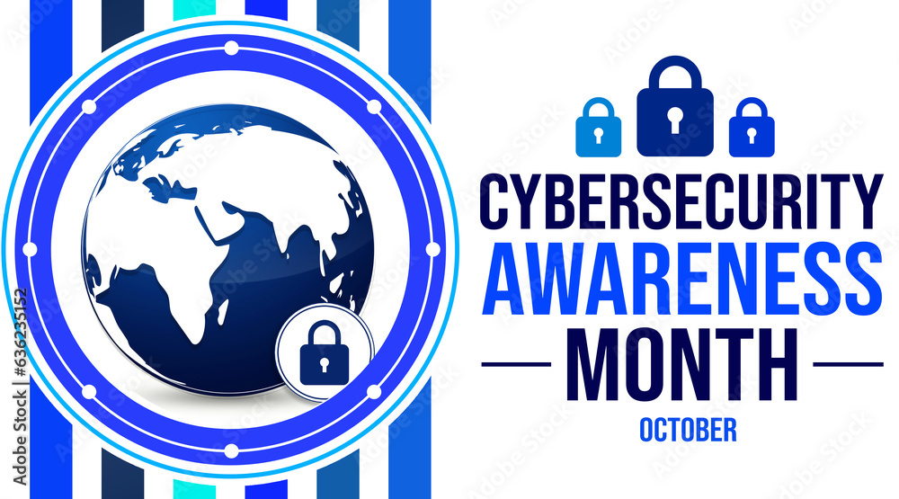 Cybersecurity Awareness month wallpaper design with lock, globe and
