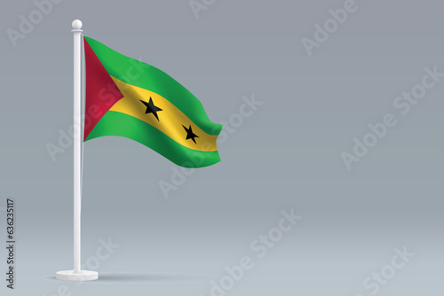 3d realistic national Sao Tome and Principe flag isolated on gray background