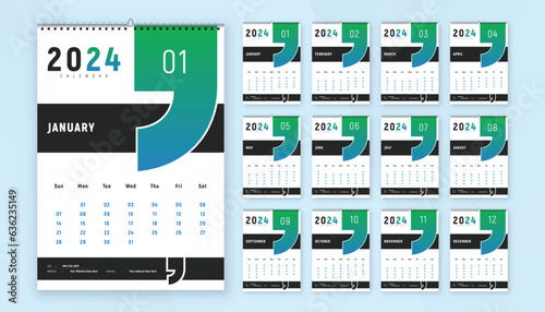 Monthly calendar template design for 2024 year. Week Starts on Sunday. Wall calendar in a minimalist and creative style.