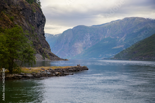 Aurlandsfjord fjord amazing landscape, Norway Scandinavia. National tourist route Aurlandsfjellet in Norwegian tourist destination Flam village.