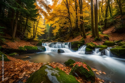 waterfall in autumn forest