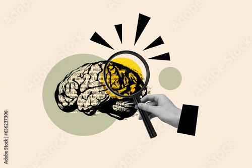 Obraz na plátně Composite illustration photo concept abstract collage of arm hold enlarge glass