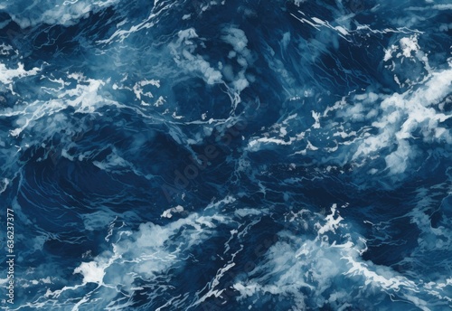 Stormy ocean water with waves and foam, top view, natural background photo texture. SEAMLESS PATTERN. SEAMLESS WALLPAPER. Created with Generative AI technology. © lililia