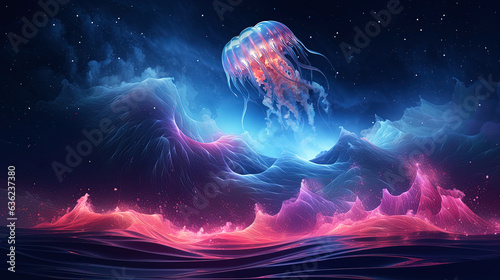 Neon wave, jellyfish, dark ...