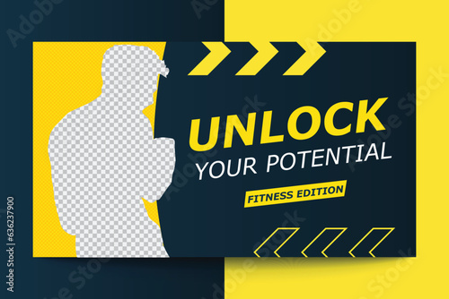 Editable Fitness gym and workout  video thumbnail and YouTube cover template, web banner vector concept, trendy design, modern look, fitness challenges