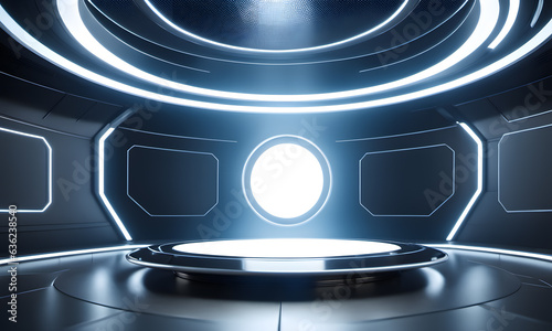 Futuristic empty stand for modern future background technology sci-fi. generative AI