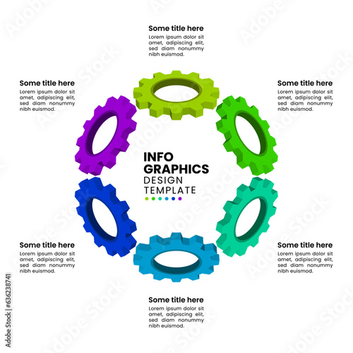 Infographic template. Circle with 6 3d gears