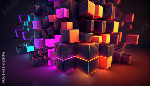 Abstract 3d background wallpaper with glass squares with colorful light emitter iridescent neon holographic gradient  Ai generated image