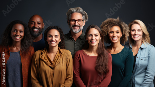 Portrait of a group of diverse people standing together and smiling.