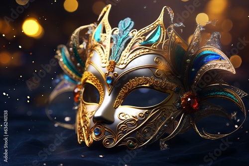 twinkling carnival mask adorned with lights, bokeh, Generative AI