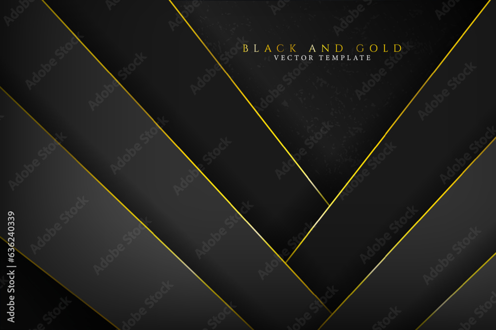 Chic Modern Geometric Black and Gold Background Template with 3d